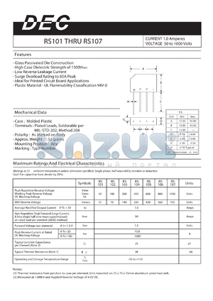 RS103 datasheet - CURRENT 1.0 Amperes VOLTAGE 50 to 1000 Volts