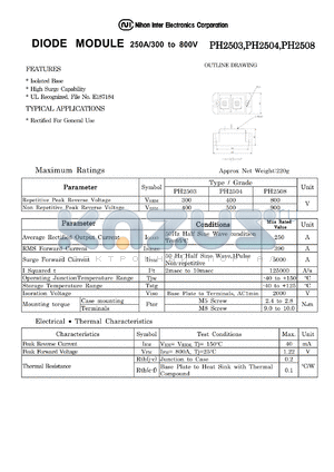 PH2503 datasheet - DIODE MODULE 250A/300 to 800V