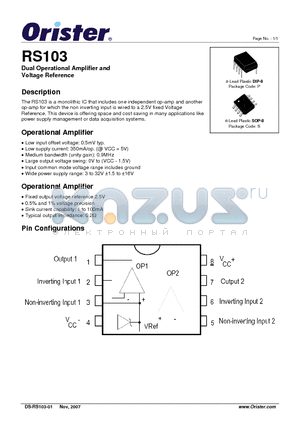 RS103 datasheet - Dual Oprational Amplifier and Voltage Reference