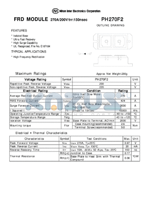 PH270F2 datasheet - FRD MODULE 270A/200V/trr:150nsec