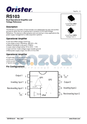 RS103P datasheet - Dual Oprational Amplifier and Voltage Reference