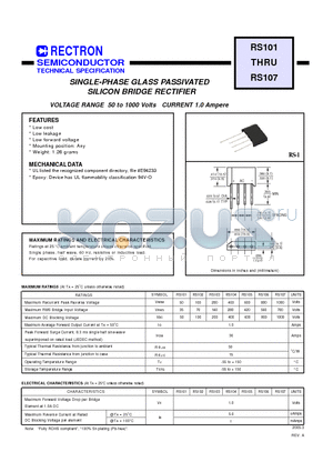 RS104 datasheet - SINGLE-PHASE GLASS PASSIVATED SILICON BRIDGE RECTIFIER