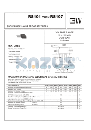 RS104 datasheet - SINGLE PHASE 1.0 AMP BRIDGE RECTIFIERS