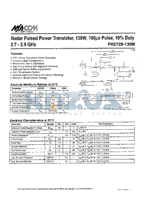 PH2729-130M datasheet - Radar Pulsed Power Transistor, 130W, 100us Pulse, 10% Duty 2.7 - 2.9 GHz