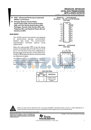 SN54AC245FK datasheet - OCTAL BUS TRANSCEIVERS WITH 3-STATE OUTPUTS