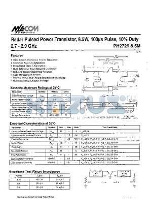 PH2729-8.5M datasheet - Radar Pulsed Power Transistor, 8.5W, 100us Pulse, 10% Duty 2.7 - 2.9 GHz