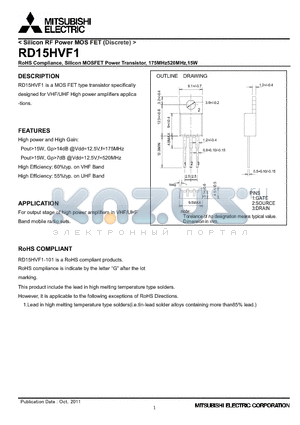 RD15HVF1 datasheet - RoHS Compliance, Silicon MOSFET Power Transistor, 175MHz520MHz,15W