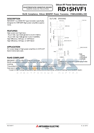 RD15HVF1_10 datasheet - Silicon MOSFET Power Transistor, 175MHz520MHz,15W