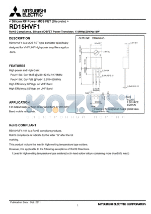 RD15HVF1_11 datasheet - RoHS Compliance, Silicon MOSFET Power Transistor, 175MHz520MHz,15W