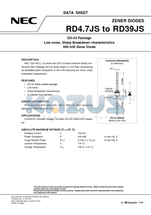 RD15JS datasheet - DO-34 Package Low noise, Sharp Breakdown characteristics 400 mW Zener Diode