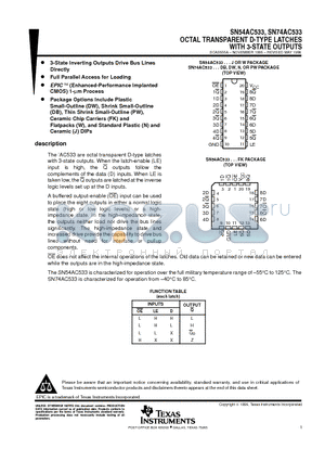 SN54AC533FK datasheet - OCTAL TRANSPARENT D-TYPE LATCHES WITH 3-STATE OUTPUTS