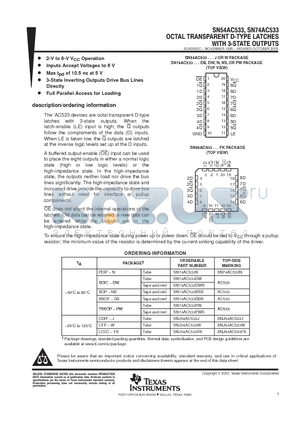 SN54AC533 datasheet - OCTAL TRANSPARENT D-TYPE LATCHES WITH 3-STATE OUTPUTS