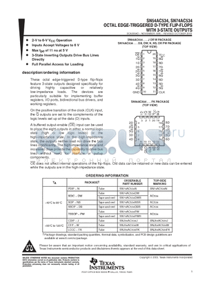 SN54AC534 datasheet - OCTAL EDGE-TRIGGERED D-TYPE FLIP-FLOPS WITH 3-STATE OUTPUTS