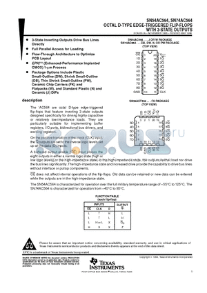 SN54AC564W datasheet - OCTAL D-TYPE EDGE-TRIGGERED FLIP-FLOPS WITH 3-STATE OUTPUTS