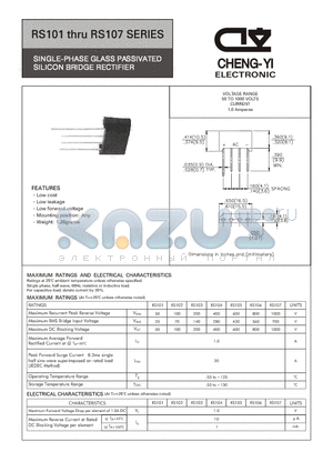 RS107 datasheet - SINGLE-PHASE GLASS PASSIVATED SILICON BRIDGE RECTIFIER