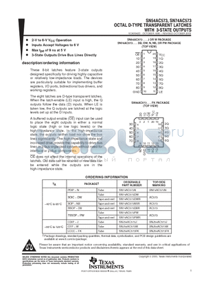 SN54AC573_06 datasheet - OCTAL D-TYPE TRANSPARENT LATCHES WITH 3-STATE OUTPUTS