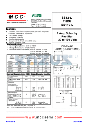 SS13-L datasheet - 1 Amp Schottky Rectifier 20 to 100 Volts