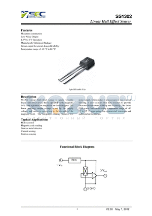 SS1302 datasheet - Linear Hall Effect Sensor