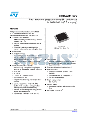 PSD4235G2-12UIT datasheet - Flash in-system programmable (ISP) peripherals for 16-bit MCUs (3.3 V supply)