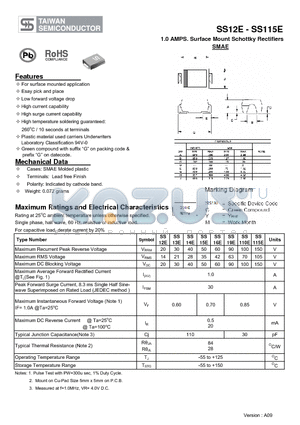 SS13E datasheet - 1.0 AMPS. Surface Mount Schottky Rectifiers