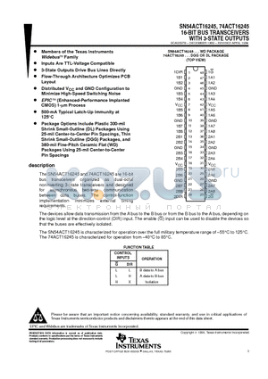 SN54ACT16245 datasheet - 16-BIT BUS TRANSCEIVERS WITH 3-STATE OUTPUTS