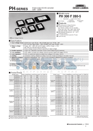 PH300F280-12 datasheet - Single output DC-DC converter 50W ~ 300W