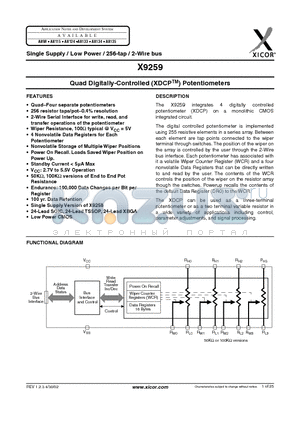 X9259 datasheet - Quad Digitally-Controlled (XDCP) Potentiometers