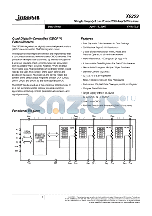 X9259 datasheet - Quad Digitally-Controlled Potentiometers
