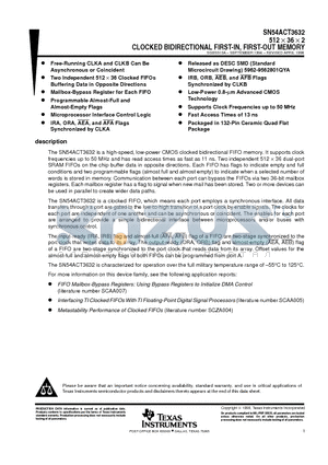 SN54ACT3632HFP datasheet - 512  36  2 CLOCKED BIDIRECTIONAL FIRST-IN, FIRST-OUT MEMORY