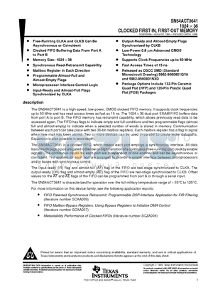 SN54ACT3641 datasheet - 1024  36 CLOCKED FIRST-IN, FIRST-OUT MEMORY