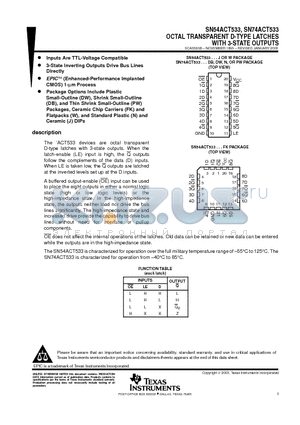 SN54ACT533J datasheet - OCTAL TRANSPARENT D-TYPE LATCHES WITH 3-STATE OUTPUTS