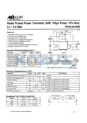 PH3134-65M datasheet - Radar Pulsed Power Transistor, 65W, 1OOms Pulse, 10% Duty 3.1 - 3.4 GHz