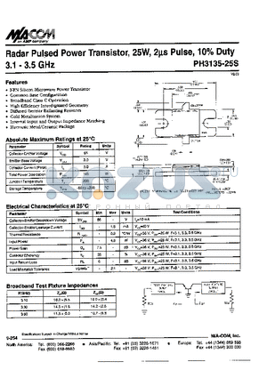 PH3135-25S datasheet - Radar Pulsed Power Transistor,25W,2ms Pulse,10% Duty 3.1-3.5GHz