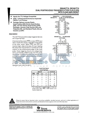 SN54ACT74J datasheet - DUAL POSITIVE-EDGE-TRIGGERED D-TYPE FLIP-FLOPS WITH CLEAR AND PRESET