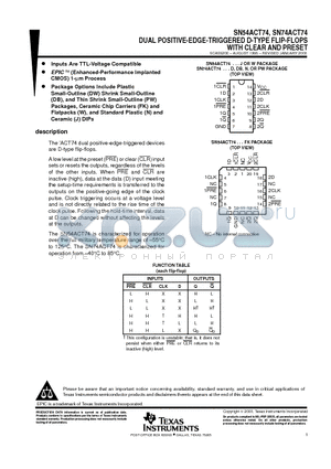 SN54ACT74W datasheet - DUAL POSITIVE-EDGE-TRIGGERED D-TYPE FLIP-FLOPS WITH CLEAR AND PRESET