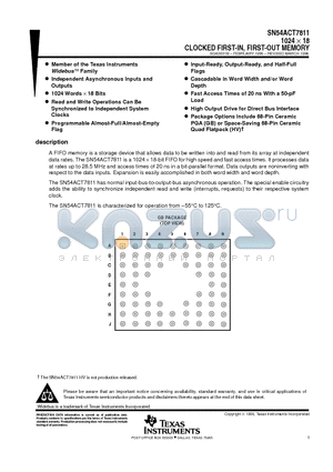 SN54ACT7811 datasheet - 1024  18 CLOCKED FIRST-IN, FIRST-OUT MEMORY