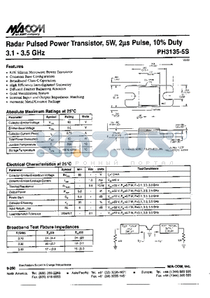 PH3135-5S datasheet - Radar Pulsed Power Transistor,5W,2ms Pulse, 10% Duty 3.1-3.5 GHz
