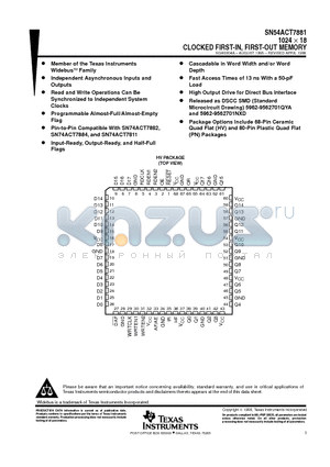 SN54ACT7881 datasheet - 1024  18 CLOCKED FIRST-IN, FIRST-OUT MEMORY