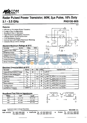 PH3135-90S datasheet - Radar Pulsed Power Transistor, 90W,2ms Pulse,10%Duty 3.1-3.5GHz