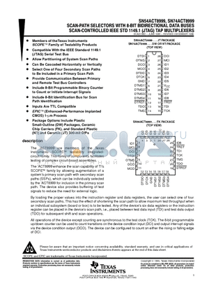 SN54ACT8999 datasheet - SCAN-PATH SELECTORS WITH 8-BIT BIDIRECTIONAL DATA BUSES SCAN-CONTROLLED IEEE STD 1149.1 (JTAG) TAP MULTIPLEXERS