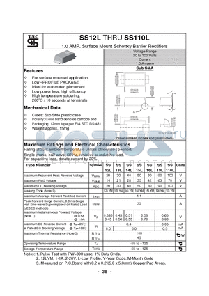 SS15L datasheet - 1.0 AMP. Surface Mount Schottky Barrier Rectifiers