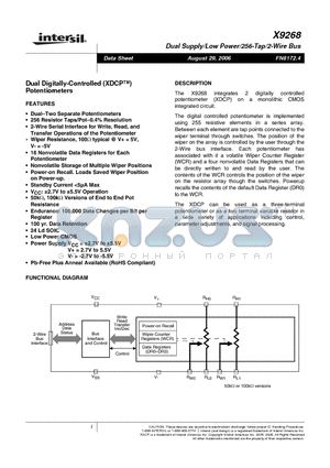 X9268 datasheet - Dual Digitally-Controlled Potentiometers