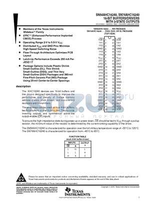 SN54AHC16240 datasheet - 16-BIT BUFFERS/DRIVERS WITH 3-STATE OUTPUTS