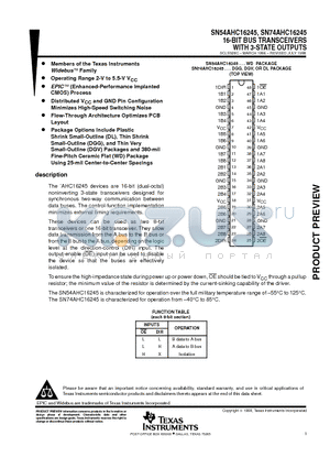 SN54AHC16245 datasheet - 16-BIT BUS TRANSCEIVERS WITH 3-STATE OUTPUTS