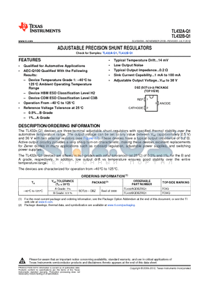 TL432BQDBZRQ1 datasheet - ADJUSTABLE PRECISION SHUNT REGULATORS