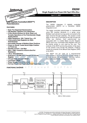 X9269TS24-2.7 datasheet - Dual Digitally-Controlled Potentiometers