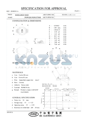 SS1608101ML datasheet - SHIELDED SMD POWER INDUCTOR