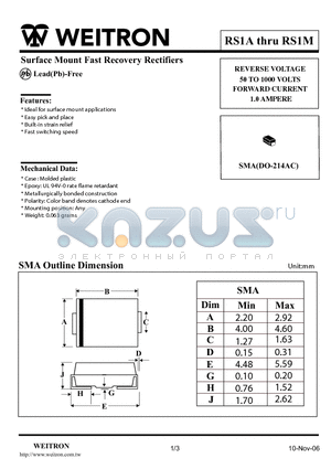 RS1A datasheet - Surface Mount Fast Recovery Rectifiers