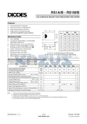 RS1A-13-F datasheet - 1.0A SURFACE MOUNT FAST RECOVERY RECTIFIER