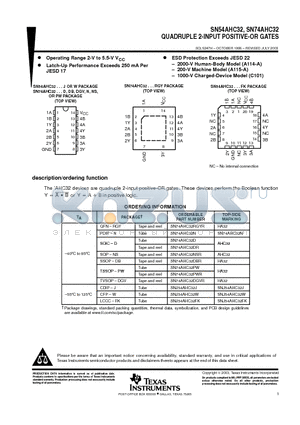 SN54AHC32FK datasheet - QUADRUPLE 2-INPUT POSITIVE-OR GATES
